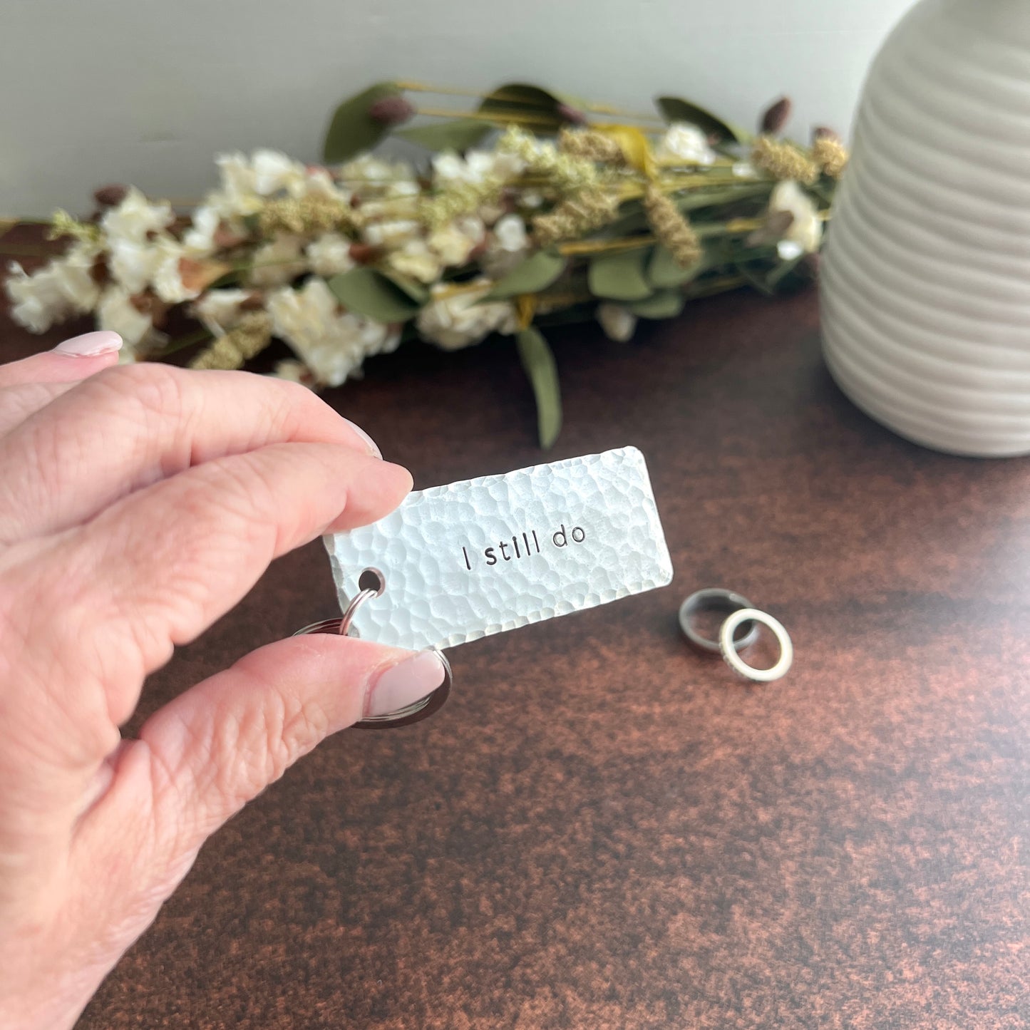 "I Still Do" Hand-Stamped Pewter Keychain