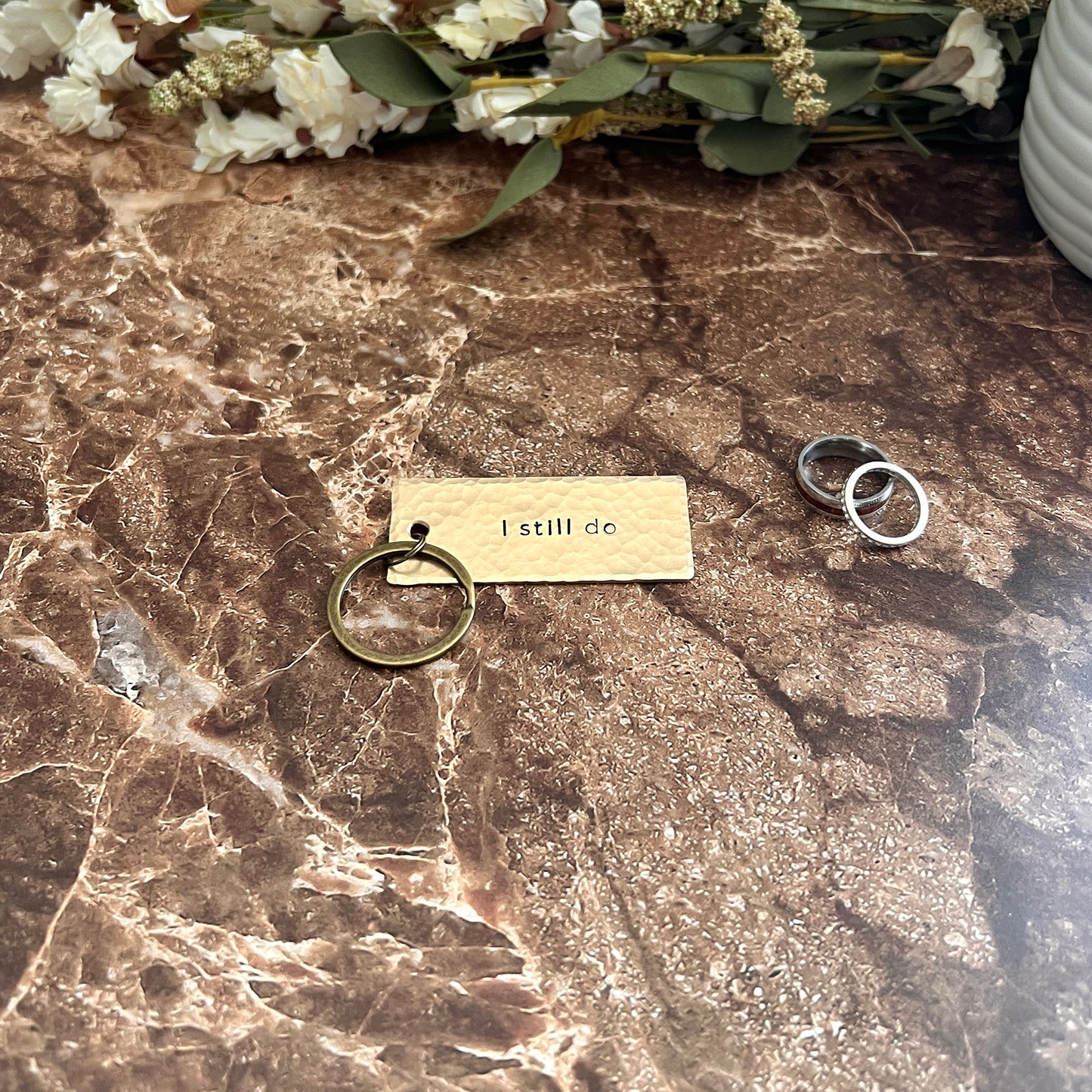 "I Still Do" Hand-Stamped Bronze Keychain