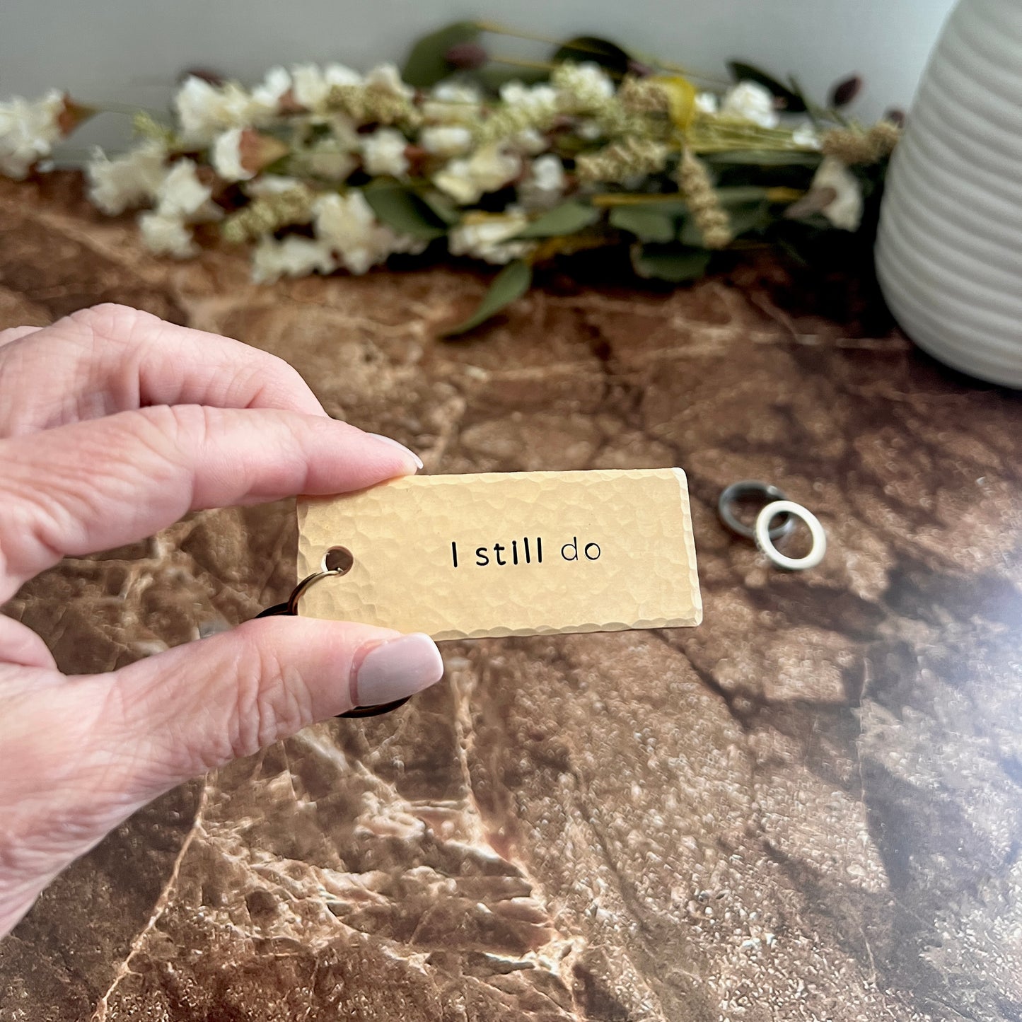 "I Still Do" Hand-Stamped Bronze Keychain