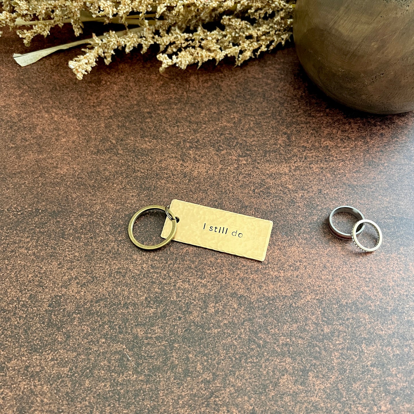 "I Still Do" Hand-Stamped Bronze Keychain