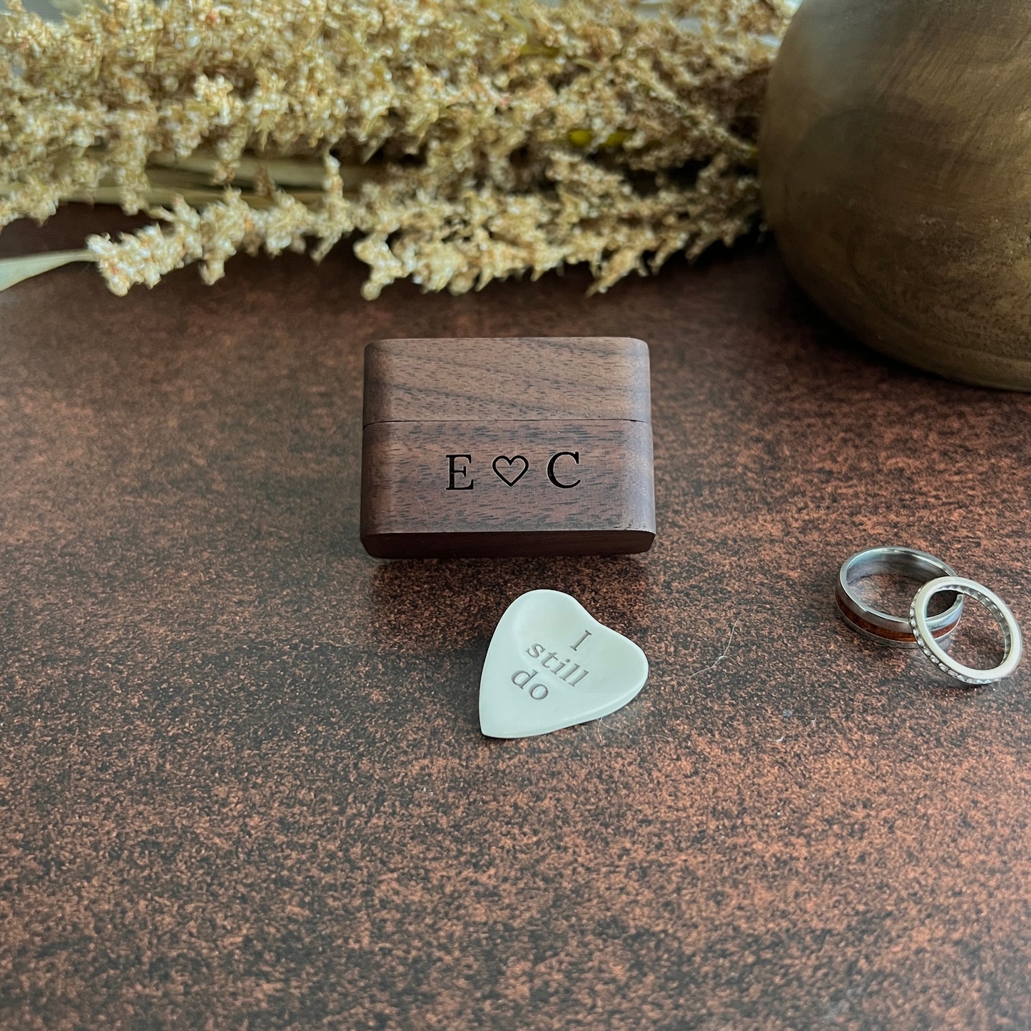 "I still do" Guitar Pick & Engraved Wood Box - Anniversary Keepsake