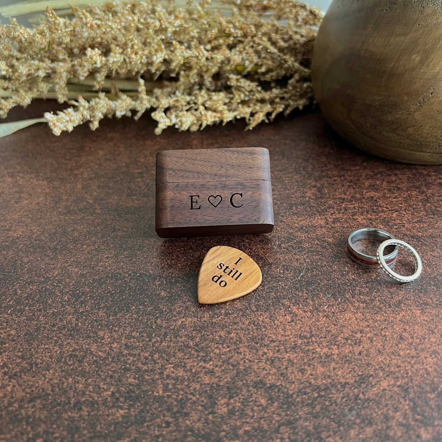 "I still do" Guitar Pick & Engraved Wood Box - Anniversary Keepsake