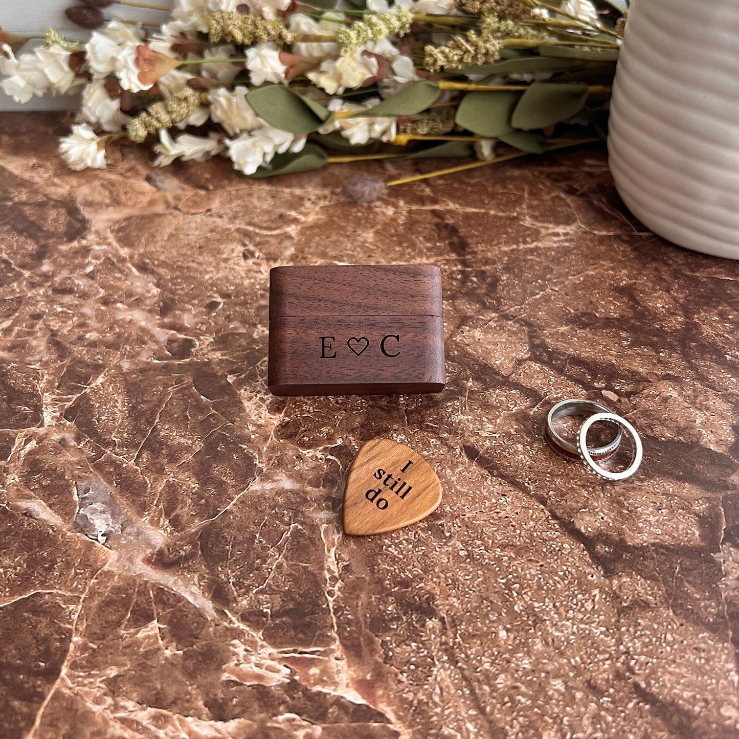 "I still do" Guitar Pick & Engraved Wood Box - Anniversary Keepsake