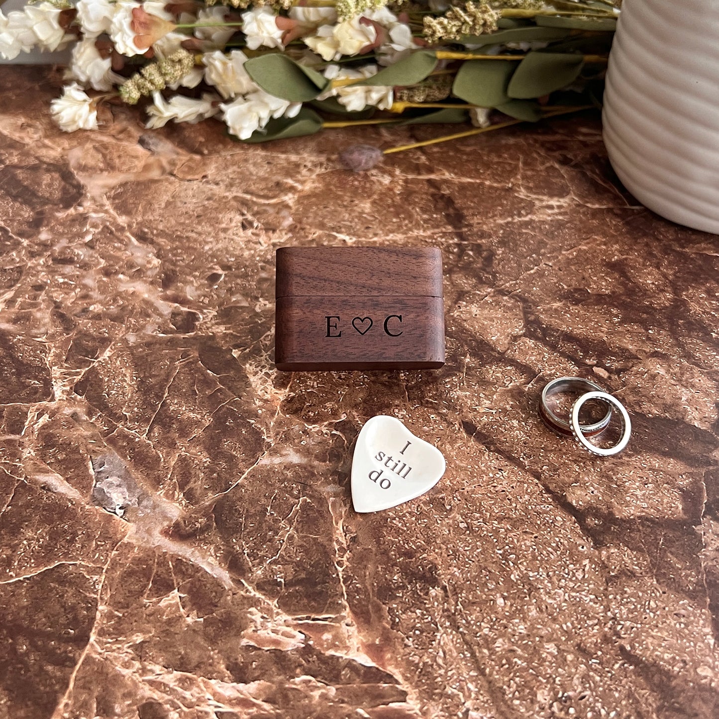 "I still do" Guitar Pick & Engraved Wood Box - Anniversary Keepsake