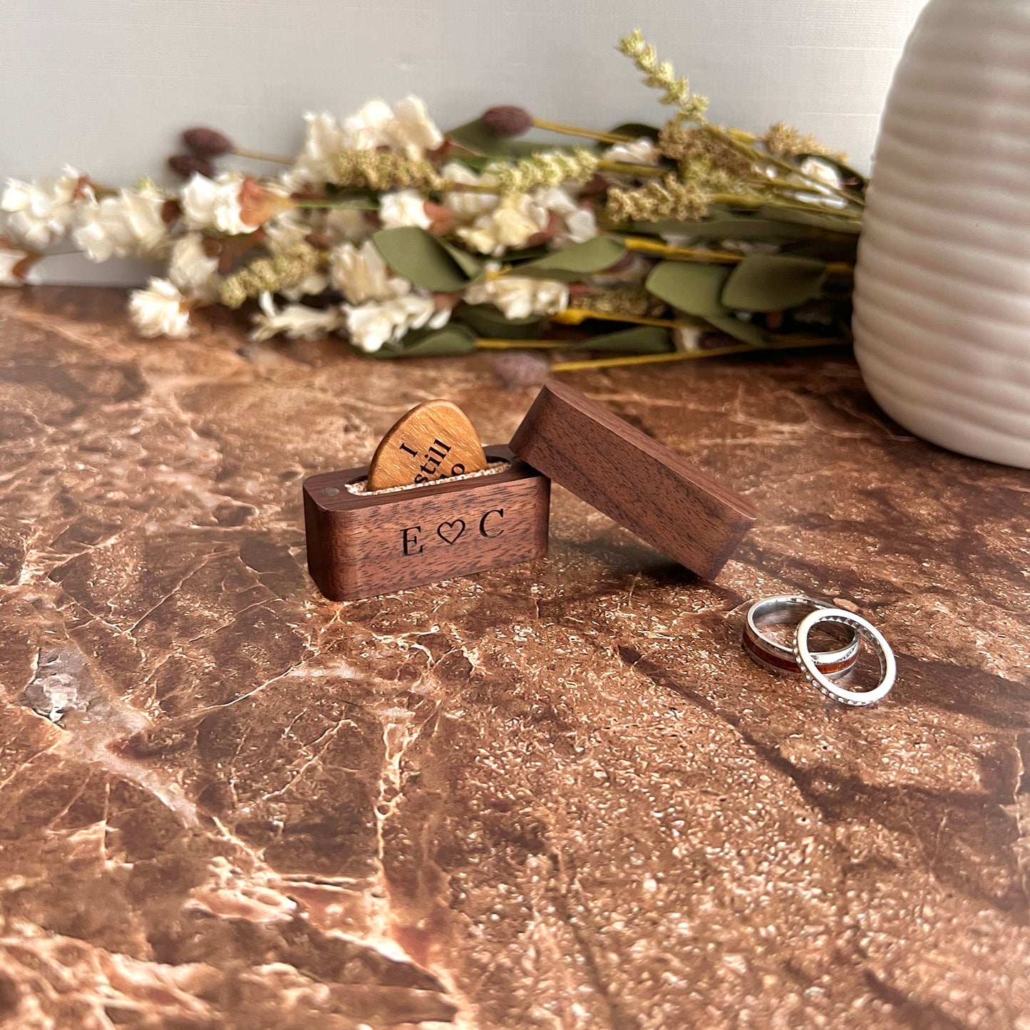 "I still do" Guitar Pick & Engraved Wood Box - Anniversary Keepsake