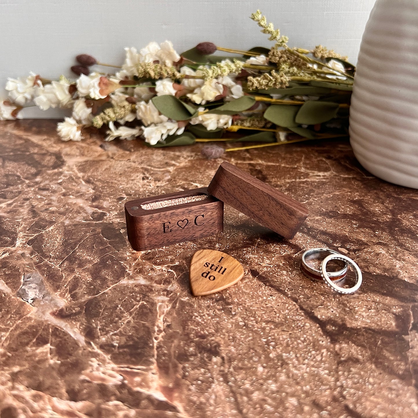 "I still do" Guitar Pick & Engraved Wood Box - Anniversary Keepsake