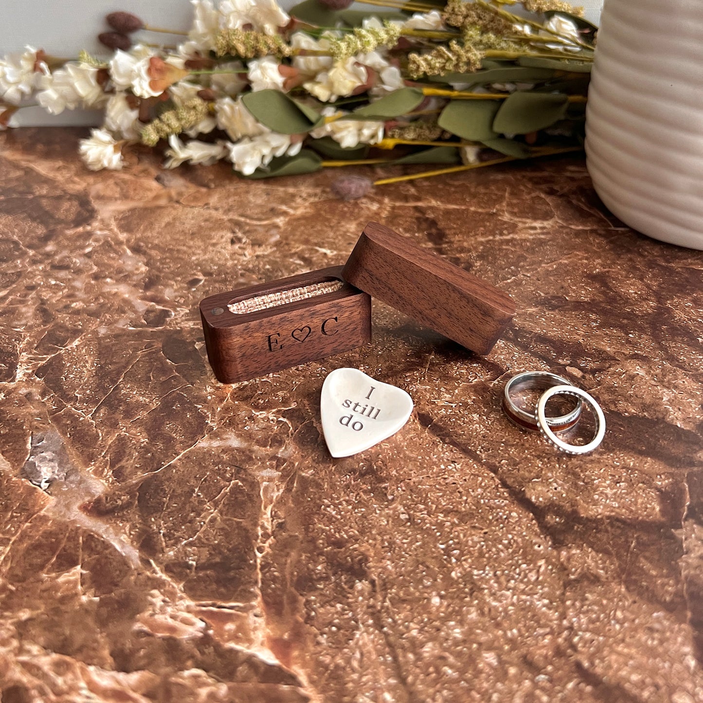 "I still do" Guitar Pick & Engraved Wood Box - Anniversary Keepsake