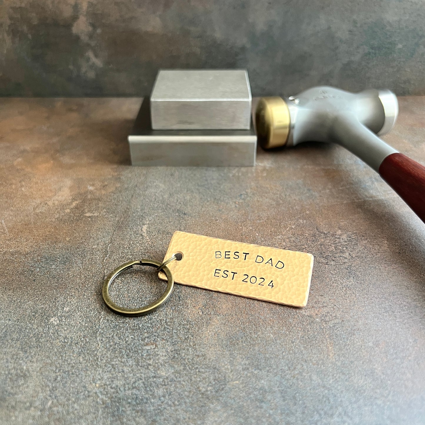 Custom Father's Day Keychain Gift in Copper, Bronze, or Pewter