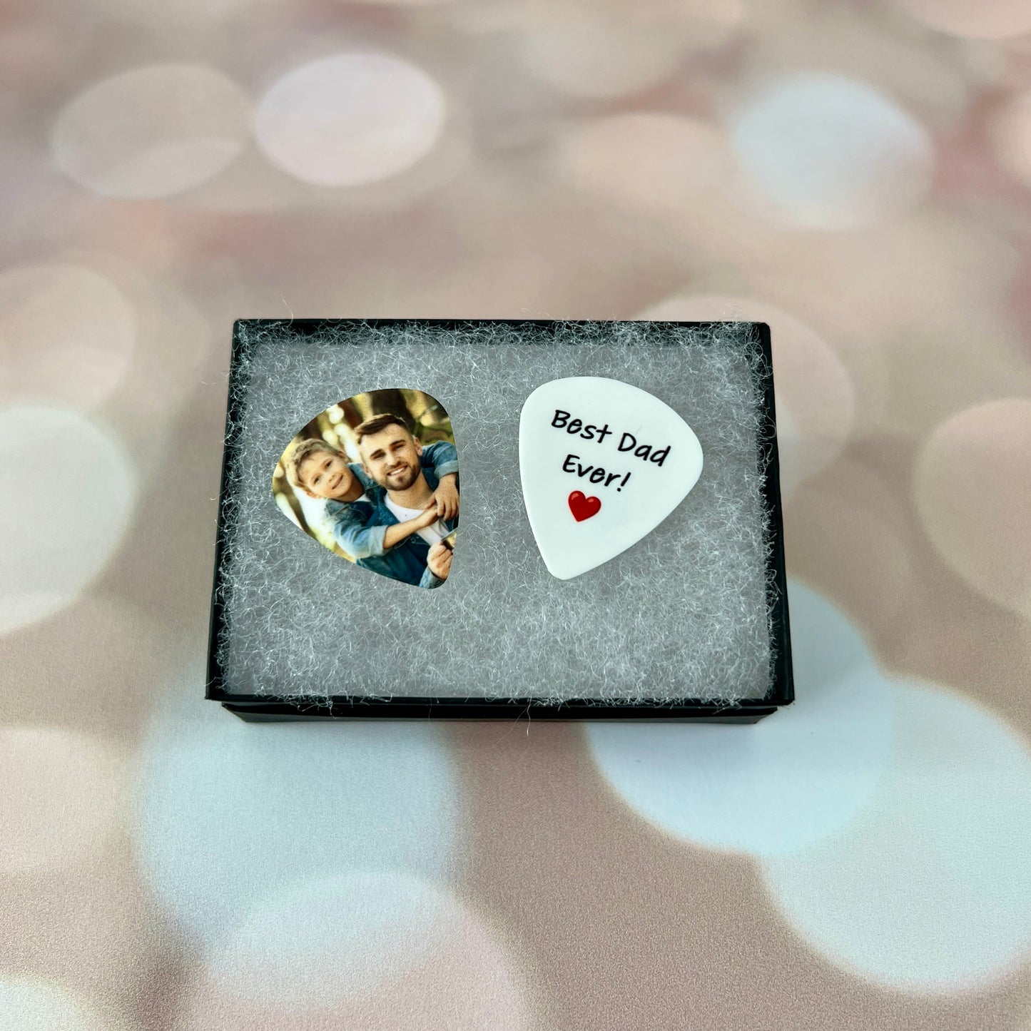 Photo Guitar Picks Set; 2 Personalized Picks with Gift Box