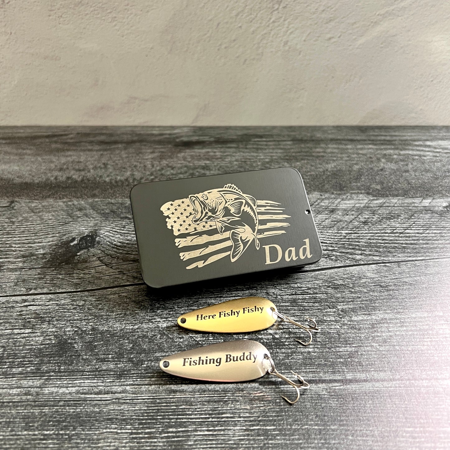 Custom Fishing Lure Gift Set - Engraved Lures with Keepsake Tin