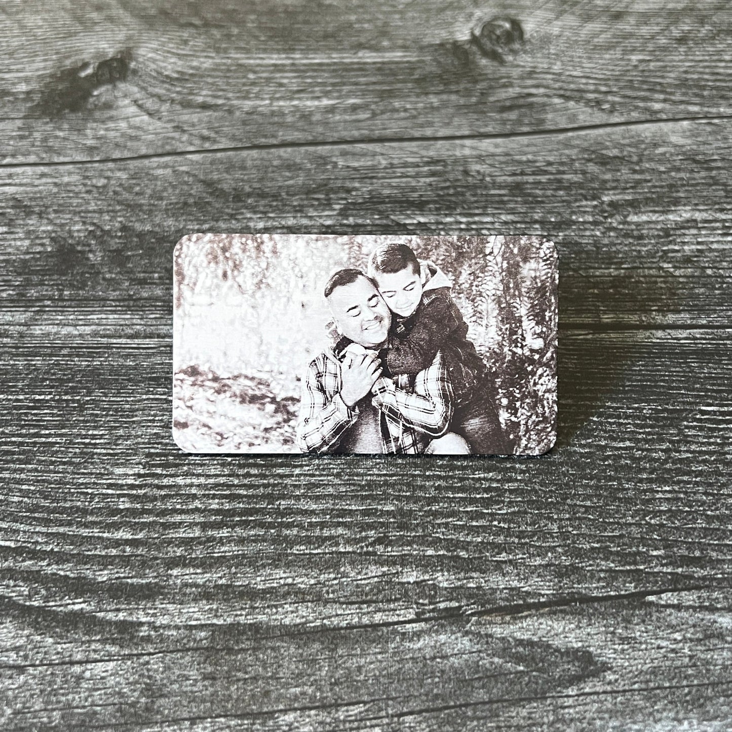 Custom Metal Engraved Photo Wallet Insert with Your Text on the Back