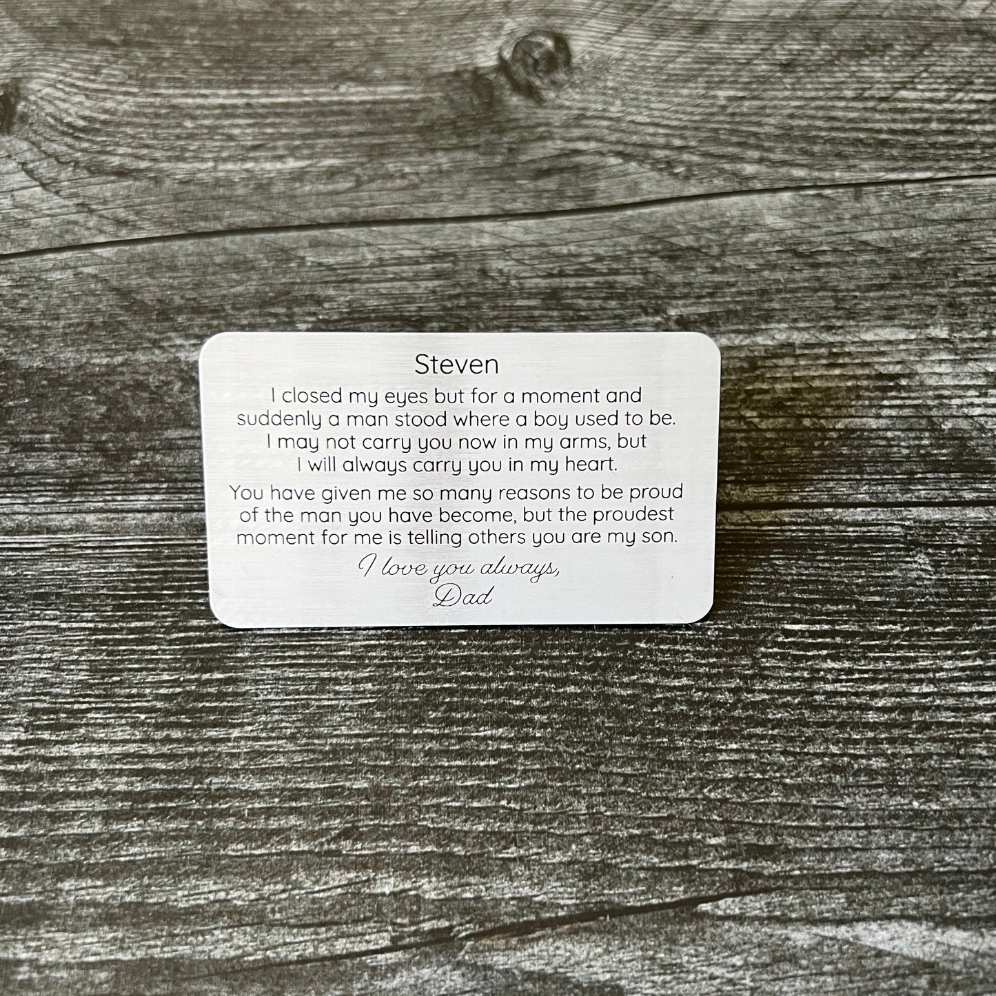 Custom Metal Wallet Card for Son with Leather Gift Pouch