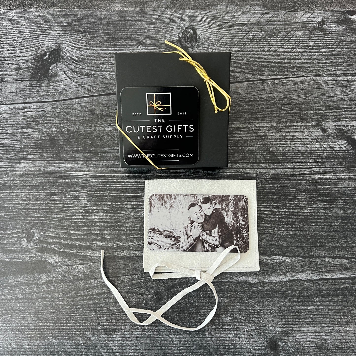 Custom Metal Wallet Card for Son with Leather Gift Pouch