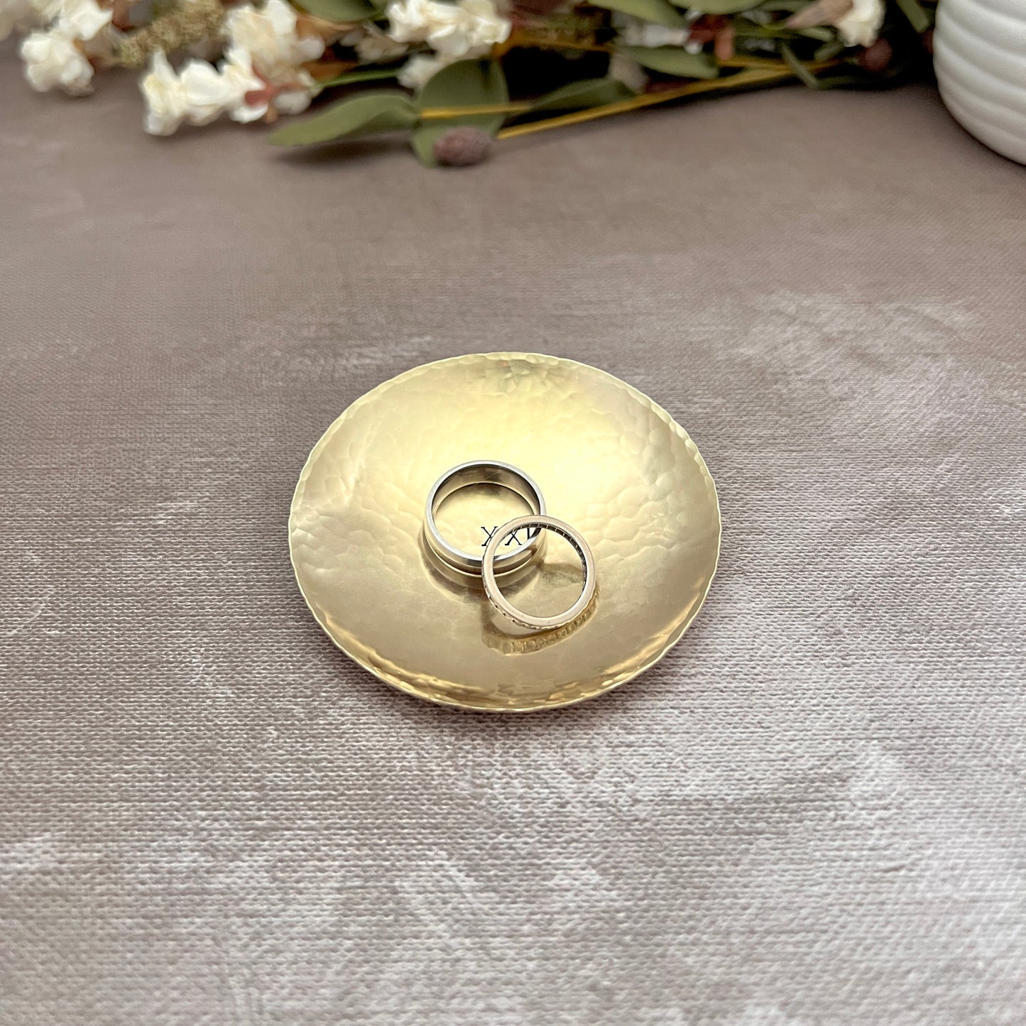 Personalized Brass Ring Dish - Round, Hammered & Custom Stamped
