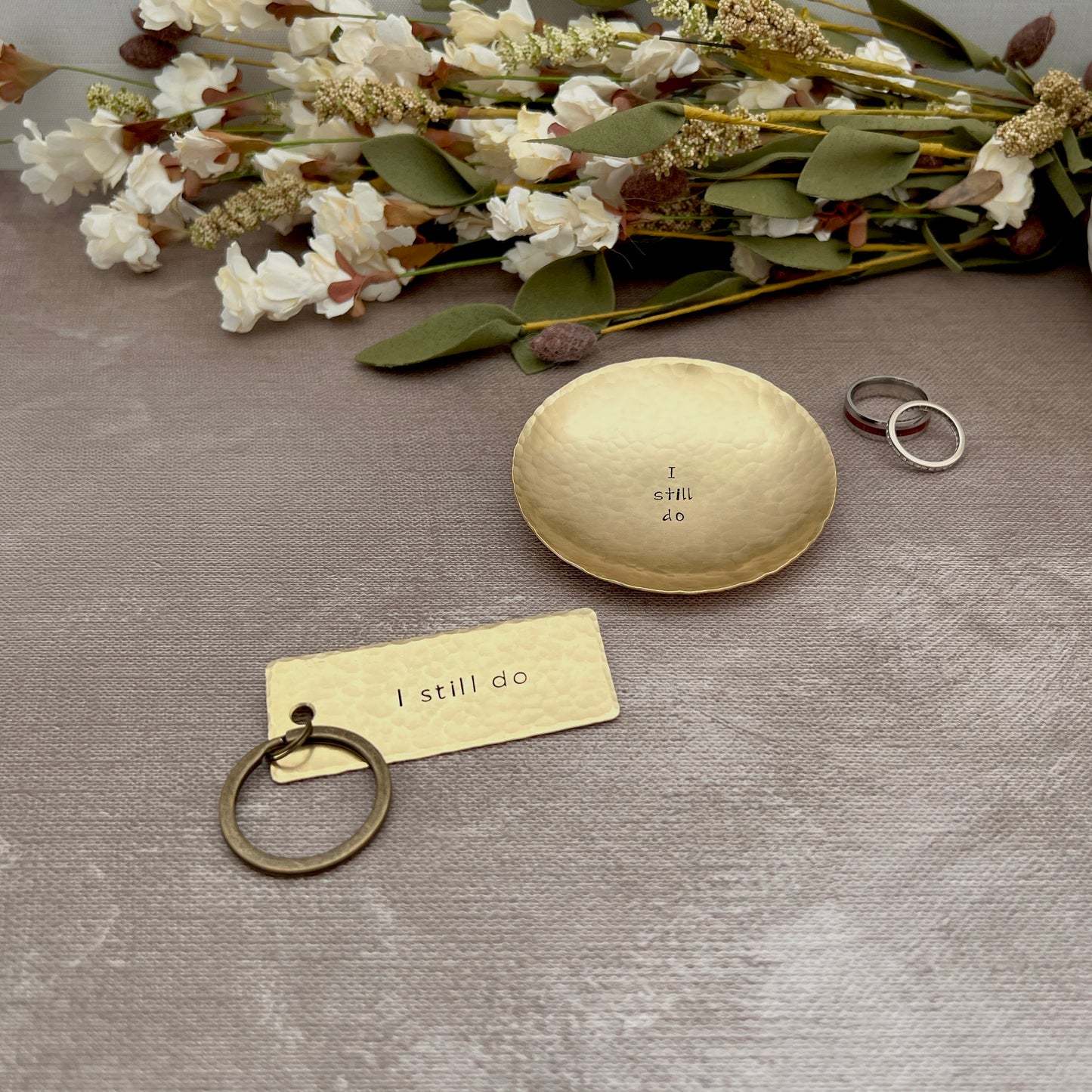 "I Still Do" Hand-Stamped Brass Keychain