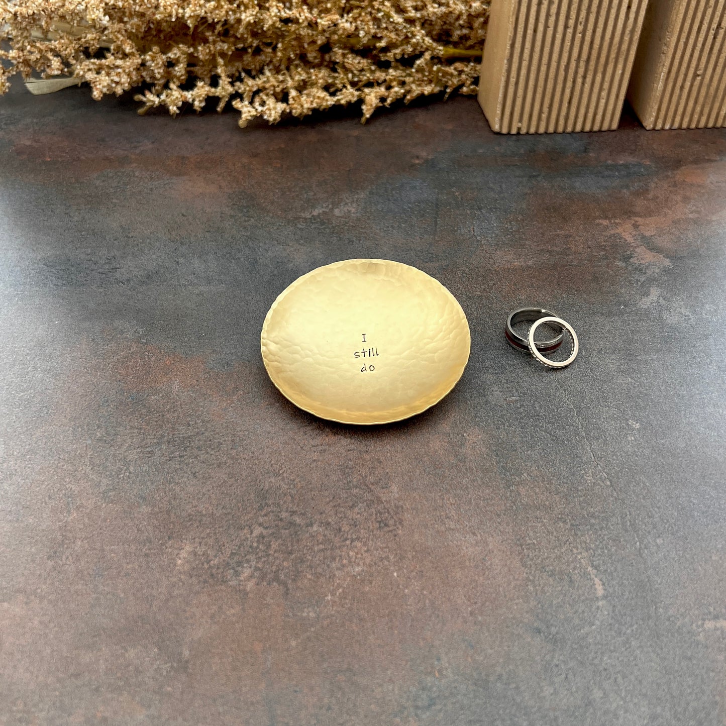"I Still Do" Hand-Stamped Brass Ring Dish, Round