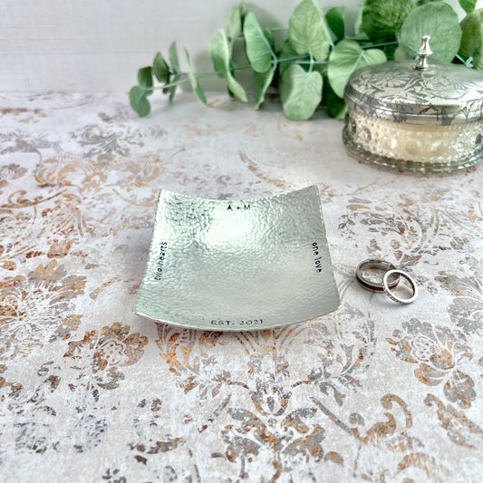 10 Year Pewter Anniversary Gift – Personalized Handcrafted Square Dish