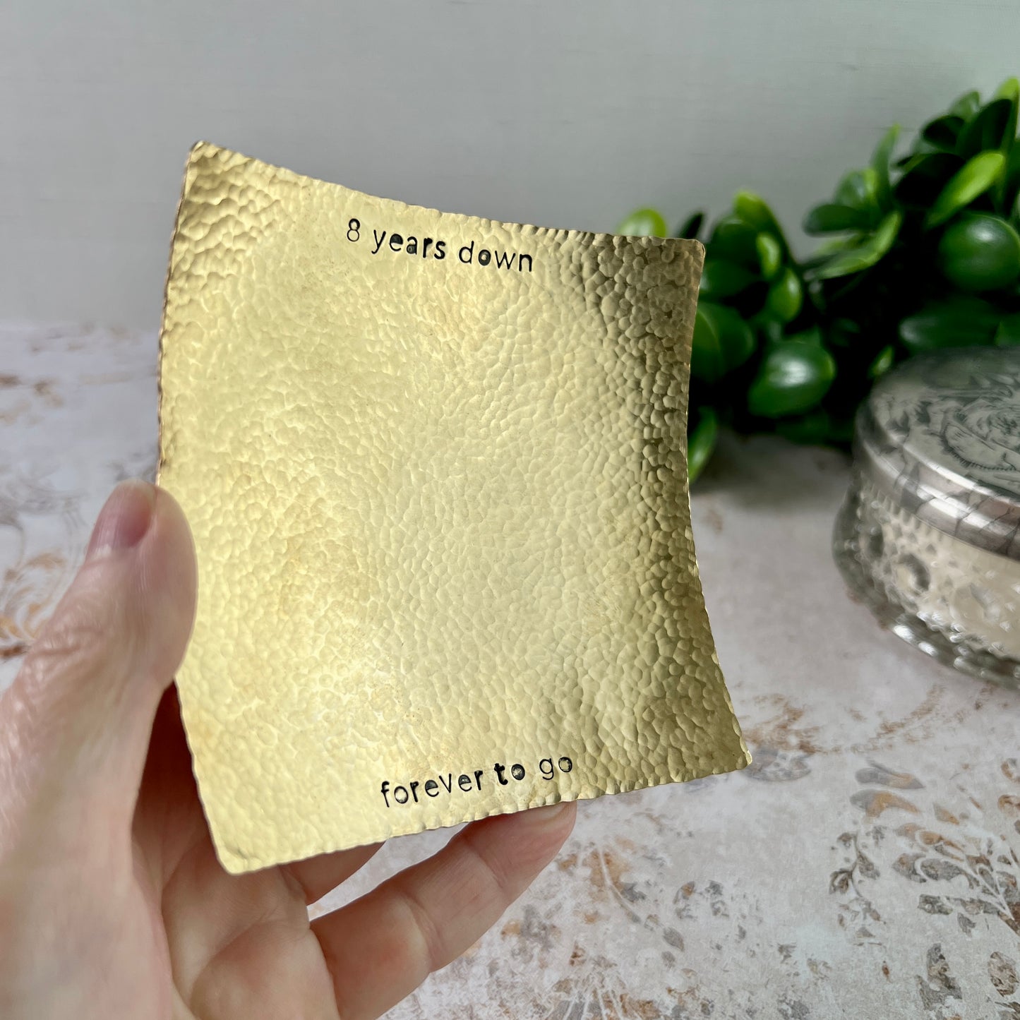 Square Bronze Ring Dish - Hammered & Custom Stamped