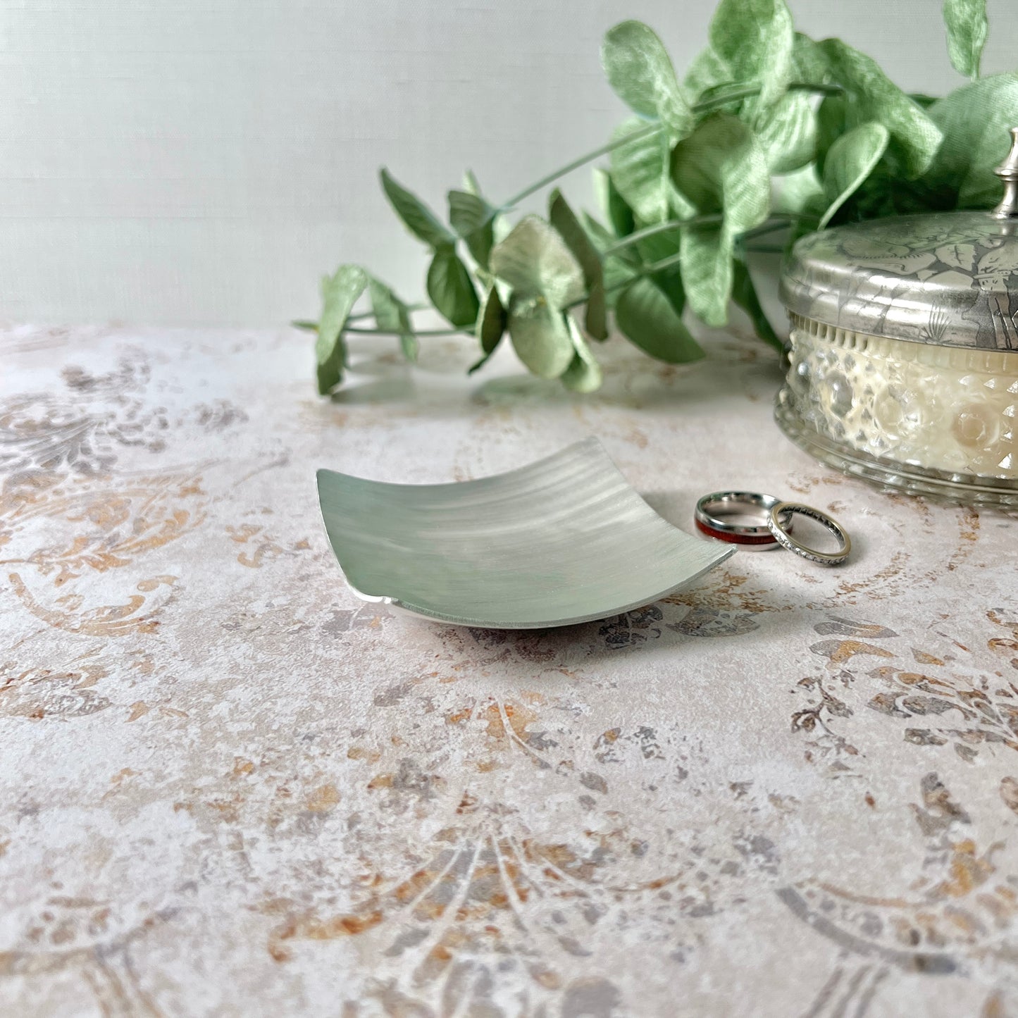 3" Square Pewter Ring Dish - Brushed Finish