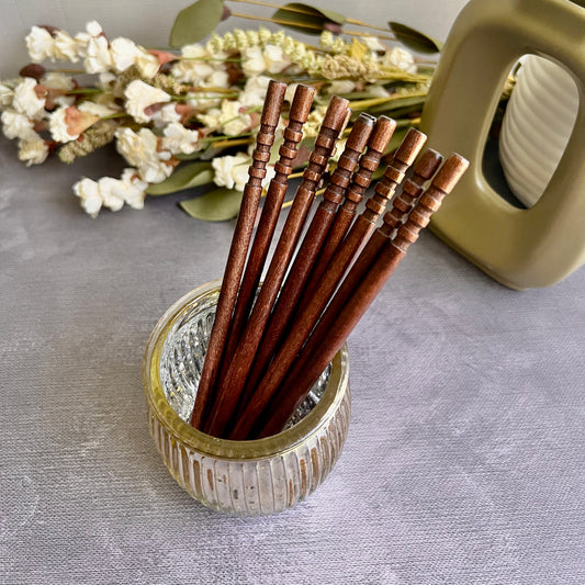 Wooden Hair Sticks - Smooth Carved Wood for Buns & Updos