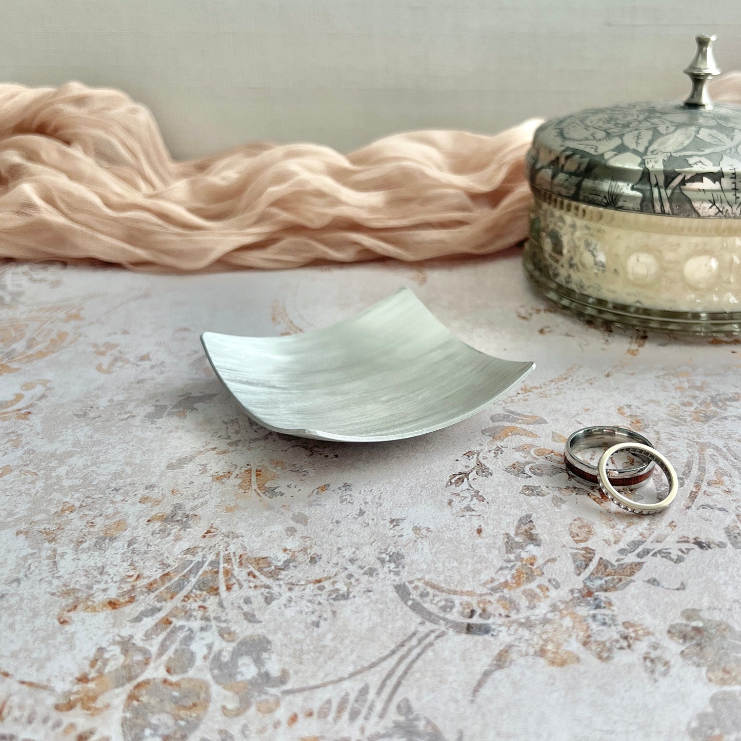 3" Square Pewter Ring Dish - Brushed Finish