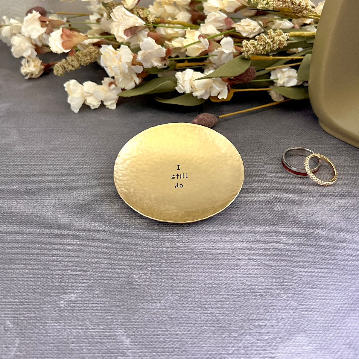"I Still Do" Hand-Stamped Bronze Ring Dish, Round