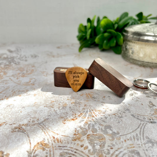 Custom Guitar Pick – Engraved Wood or Bone with Gift Box or Leather Pouch