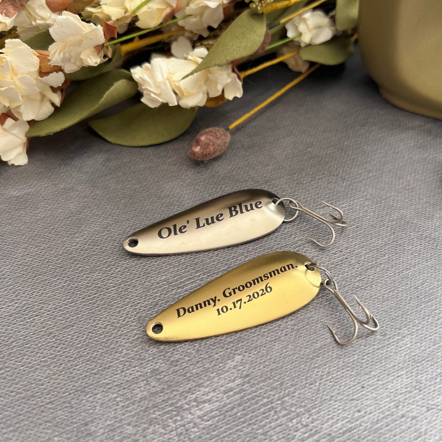 Custom Fishing Lure Set with Personalized Tin — Handcrafted Gift for Him