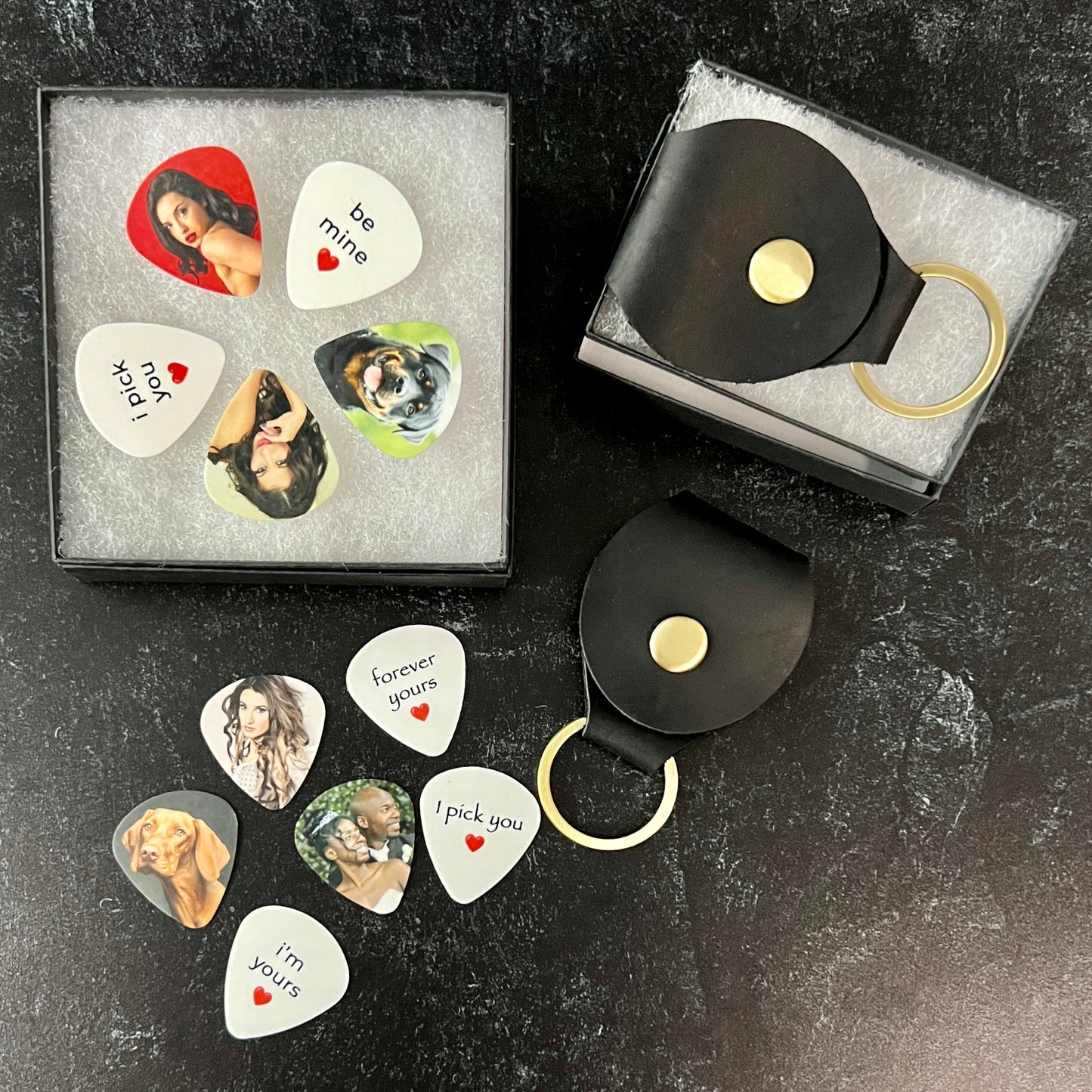 Photo Guitar Pick Set; 5 Custom Picks with Gift Box