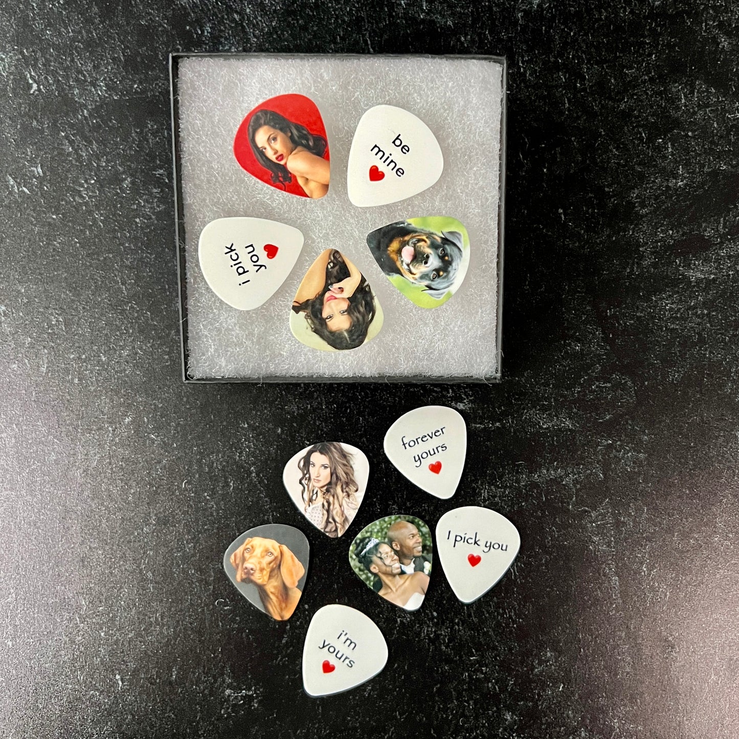Photo Guitar Pick Set; 5 Custom Picks with Gift Box