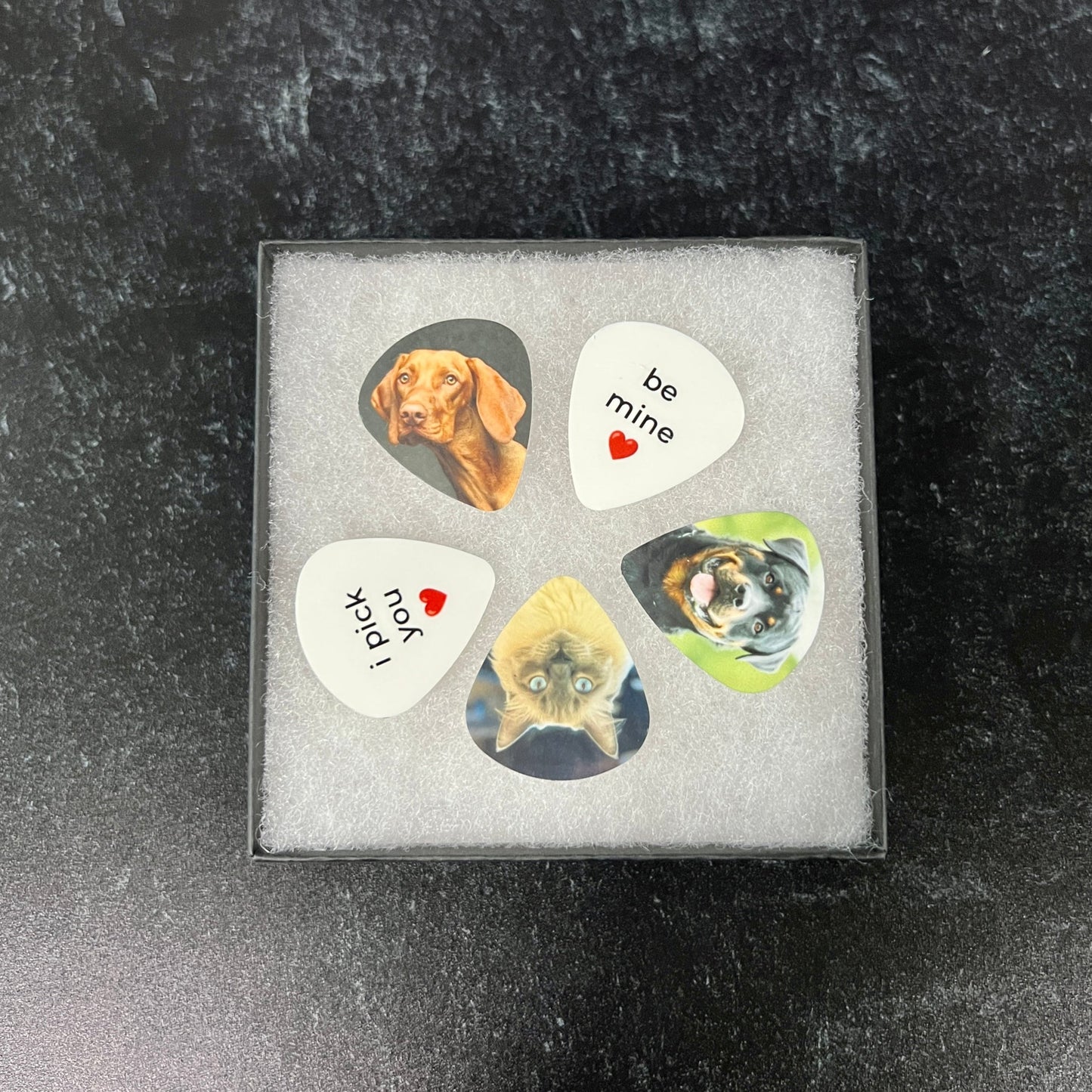 Photo Guitar Pick Set; 5 Custom Picks with Gift Box