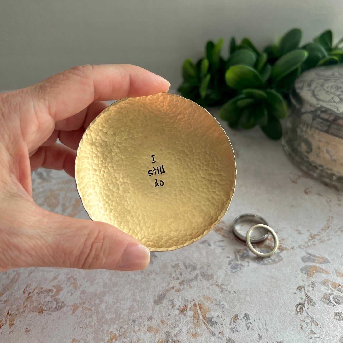 “I Still Do” Hammered Metal Ring Dish – Handmade