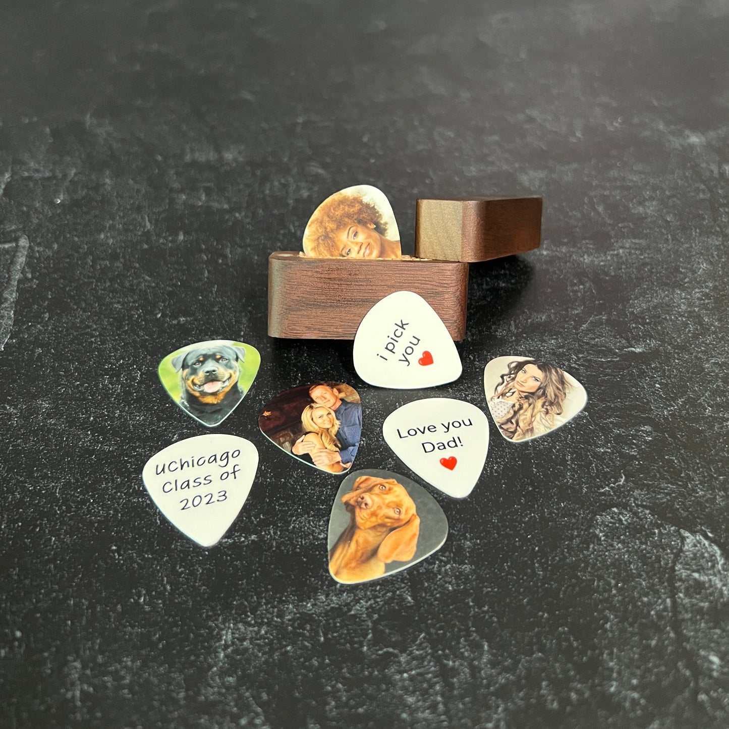Photo Guitar Picks Set; 2 Personalized Picks with Gift Box