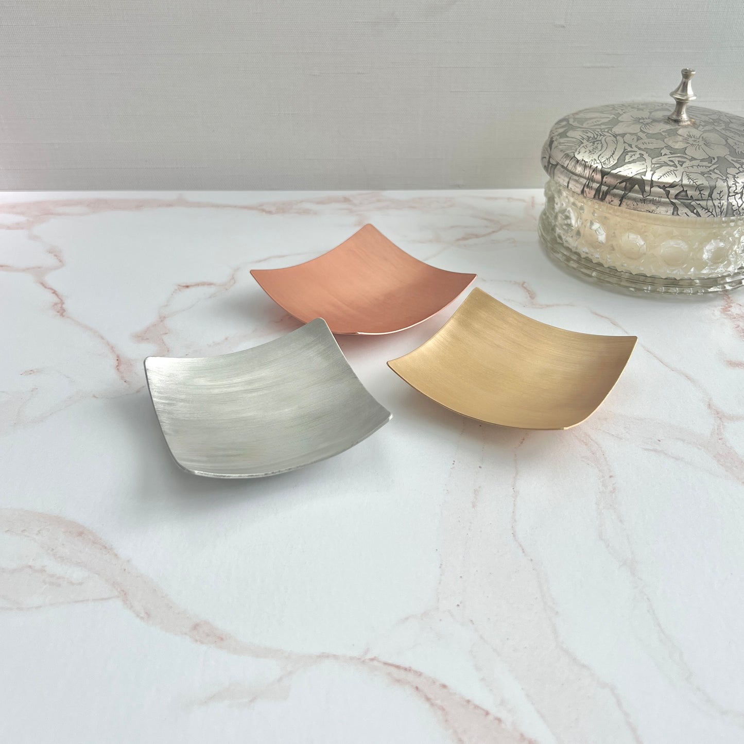 Hammered Copper, Bronze, or Pewter Square Ring Dish – 3" Minimalist Christmas Gift