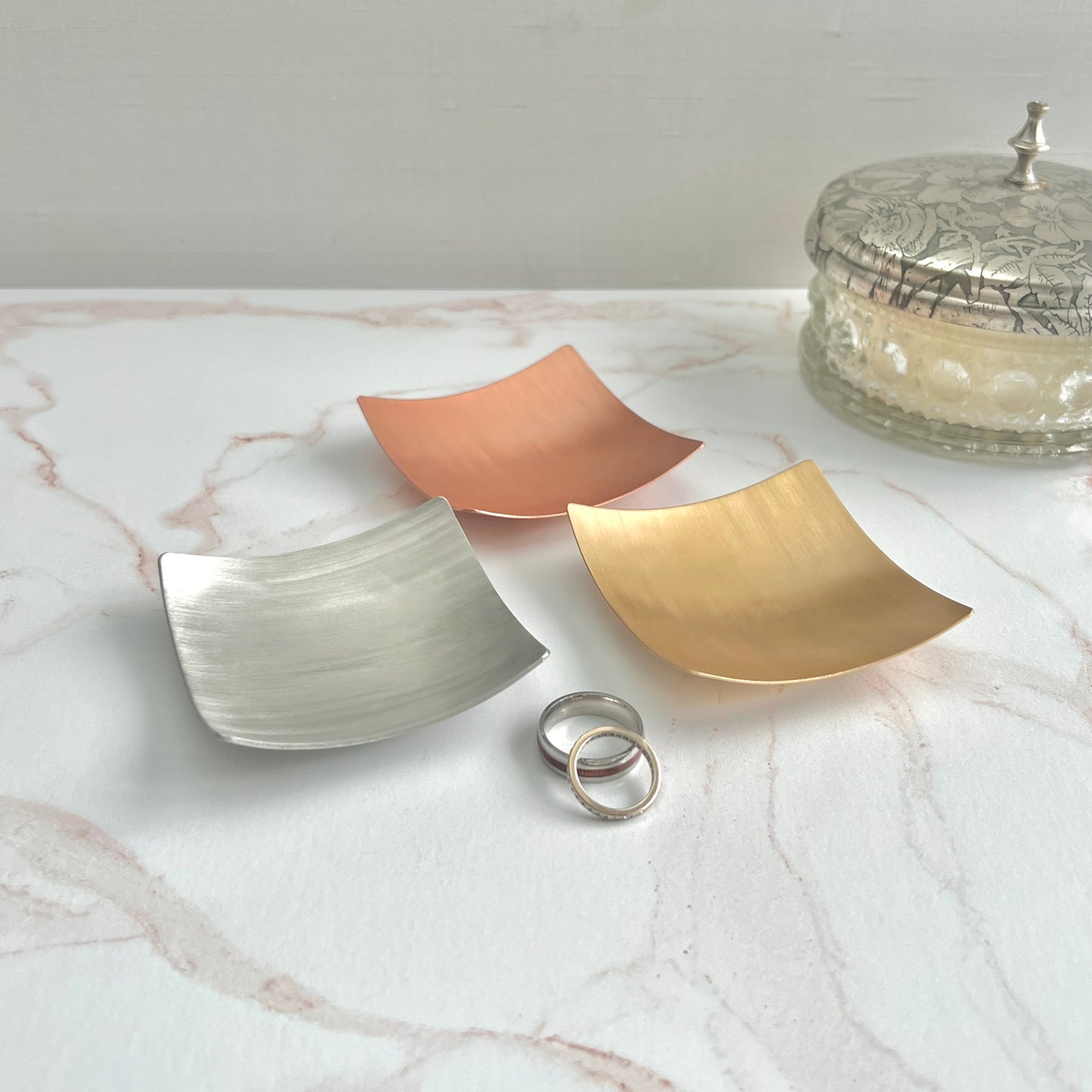 3" Square Bronze Ring Dish - Brushed Finish