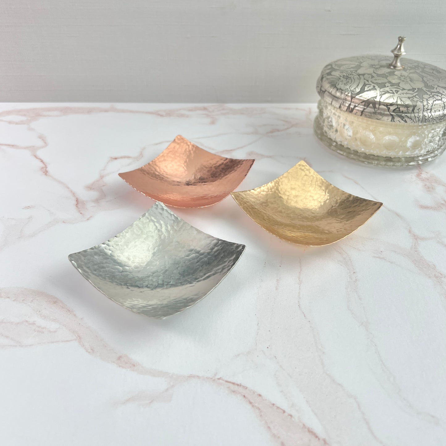 Hammered Copper, Bronze, or Pewter Square Ring Dish – 3" Minimalist Christmas Gift