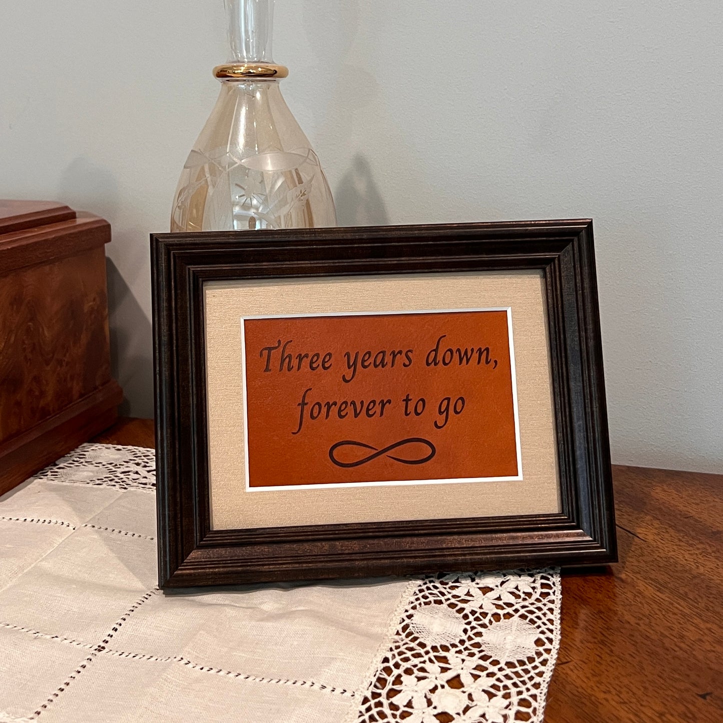 3 Year Leather Wedding Anniversary Framed Keepsake, Forever To Go