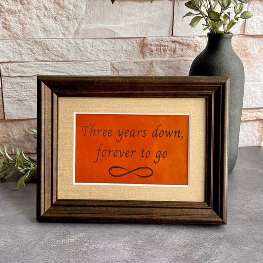 3 Year Leather Wedding Anniversary Framed Keepsake, Forever To Go