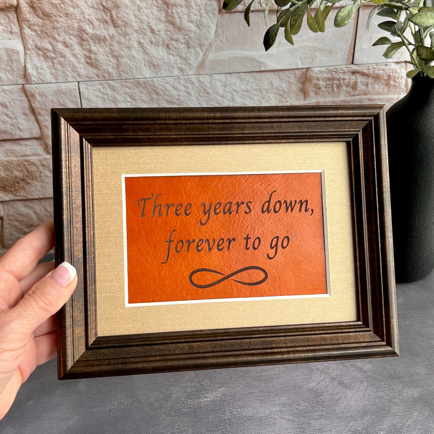3 Year Leather Wedding Anniversary Framed Keepsake, Forever To Go