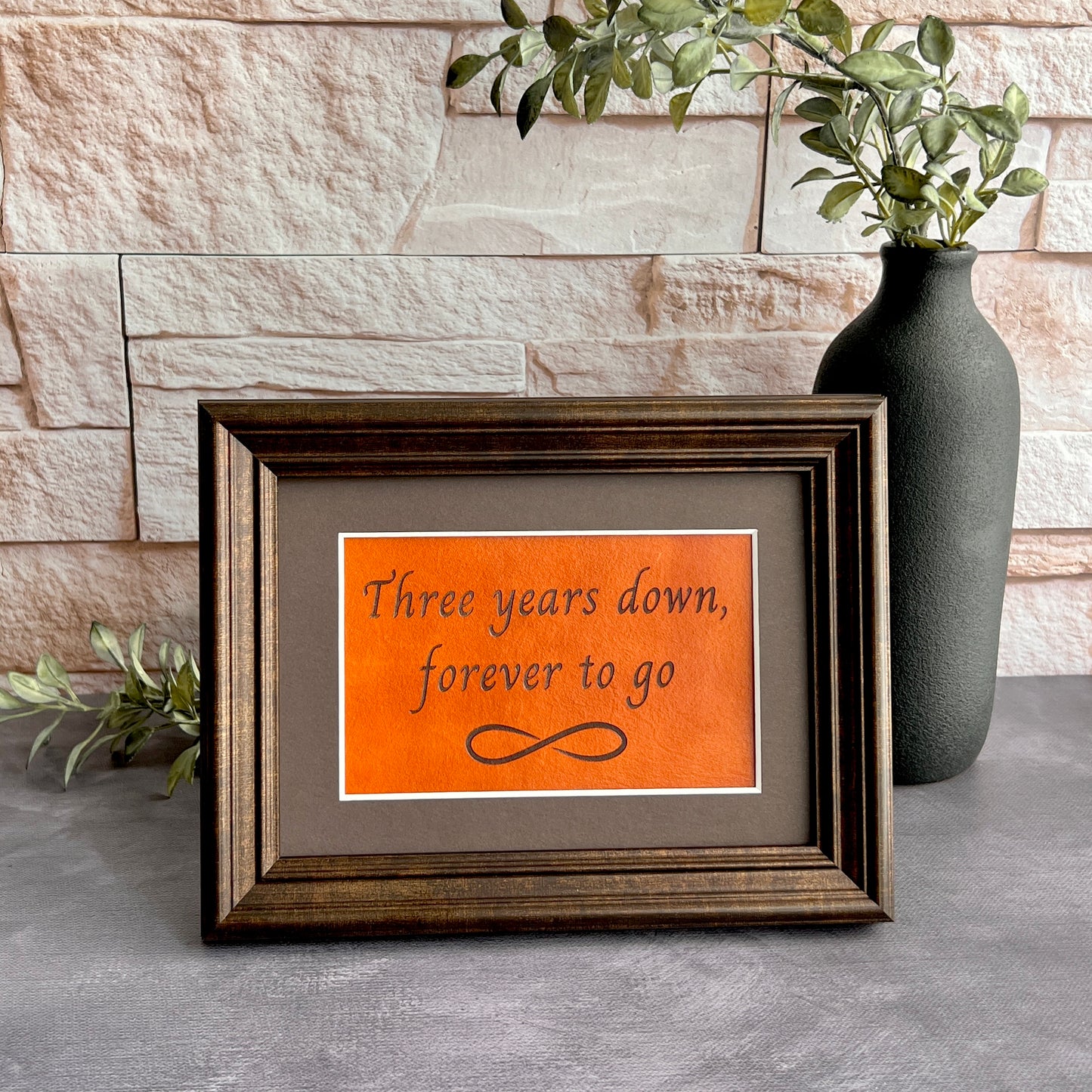 3 Year Leather Wedding Anniversary Framed Keepsake, Forever To Go