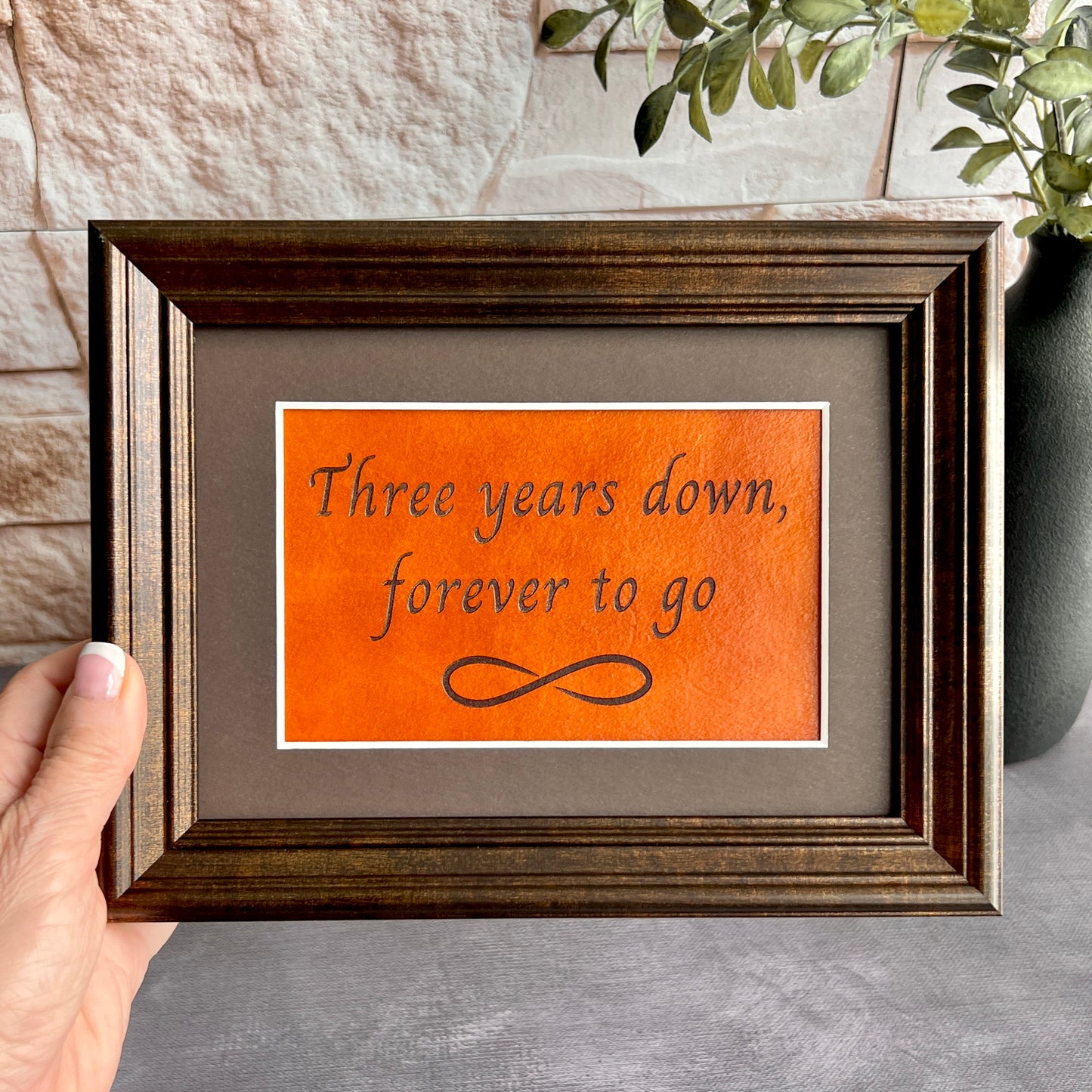 3 Year Leather Wedding Anniversary Framed Keepsake, Forever To Go