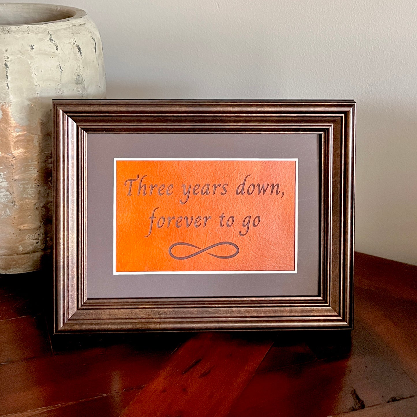 3 Year Leather Wedding Anniversary Framed Keepsake, Forever To Go
