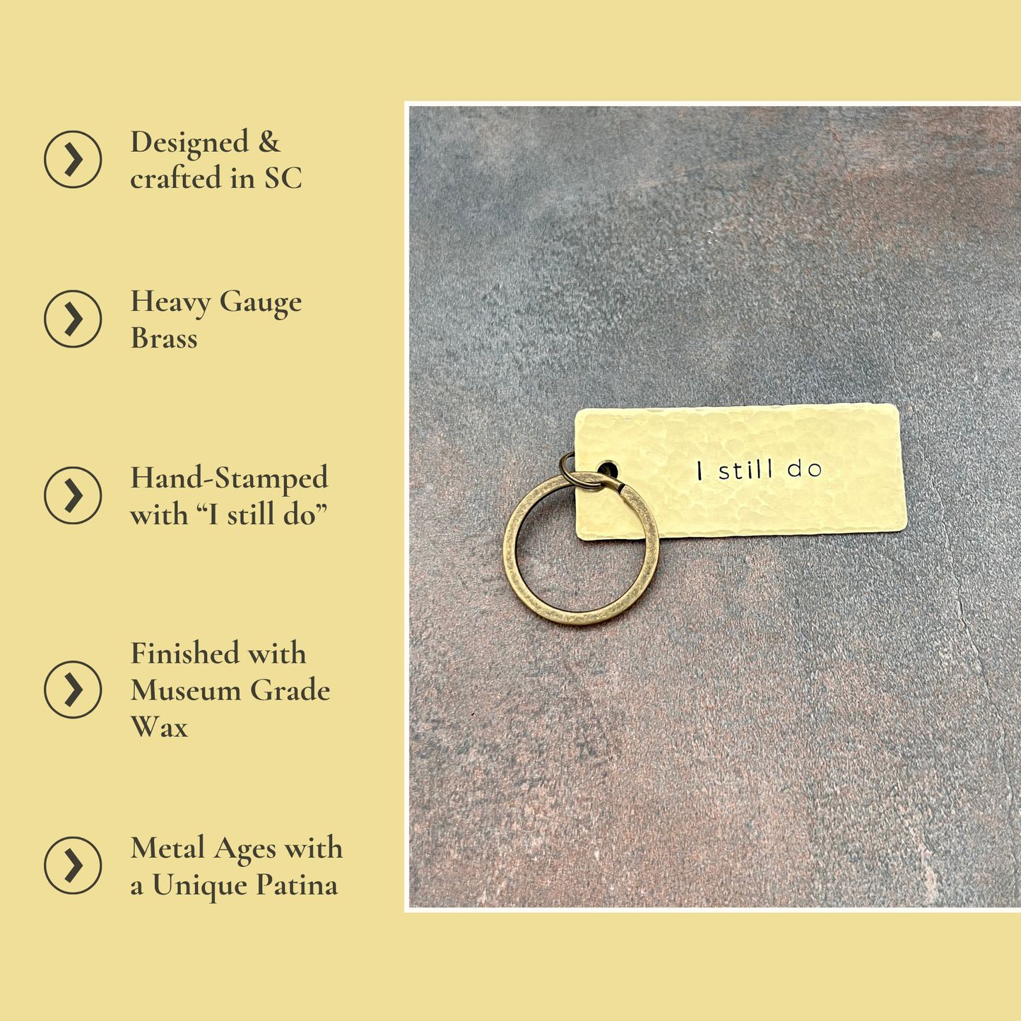 "I Still Do" Hand-Stamped Brass Keychain