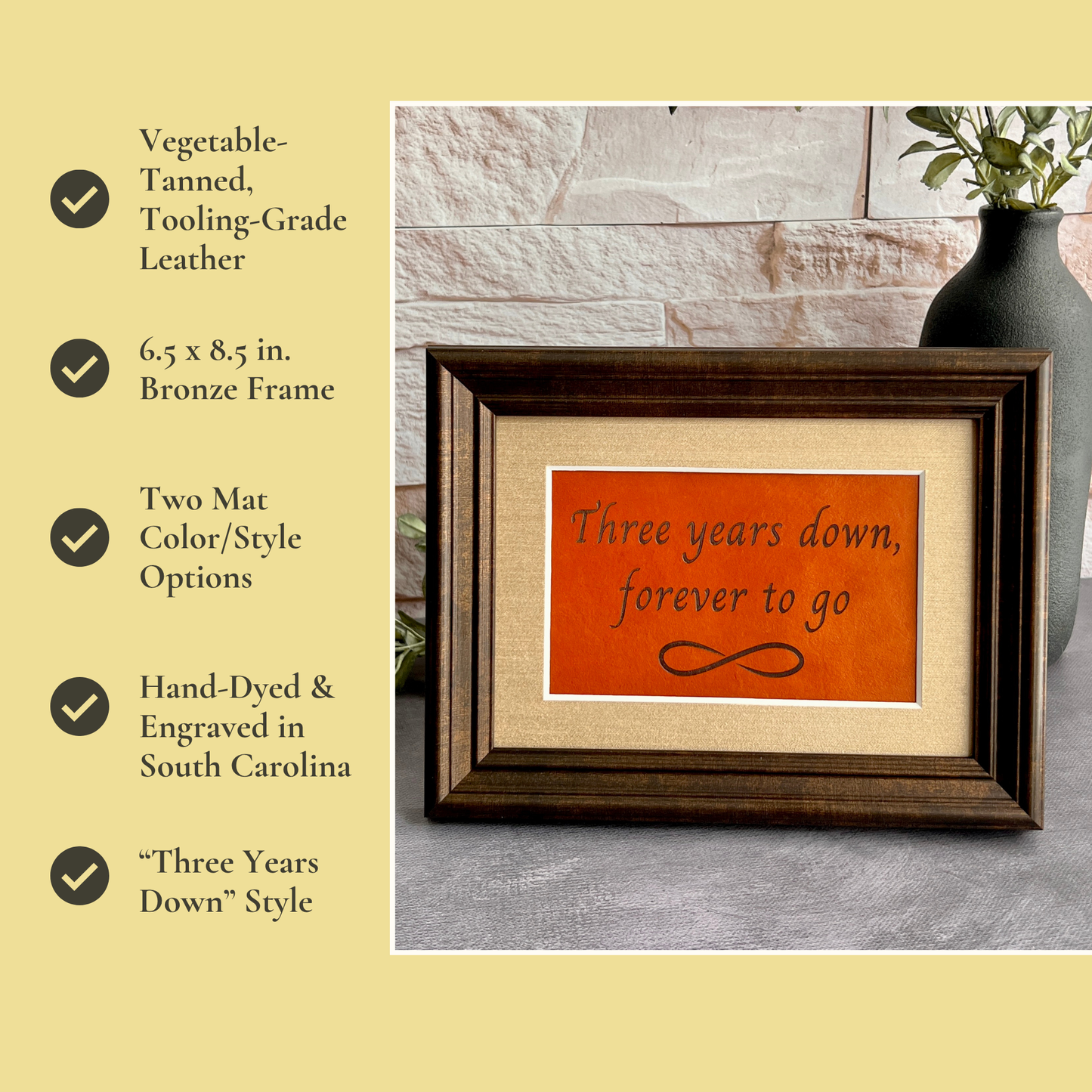 3 Year Leather Wedding Anniversary Framed Keepsake, Forever To Go