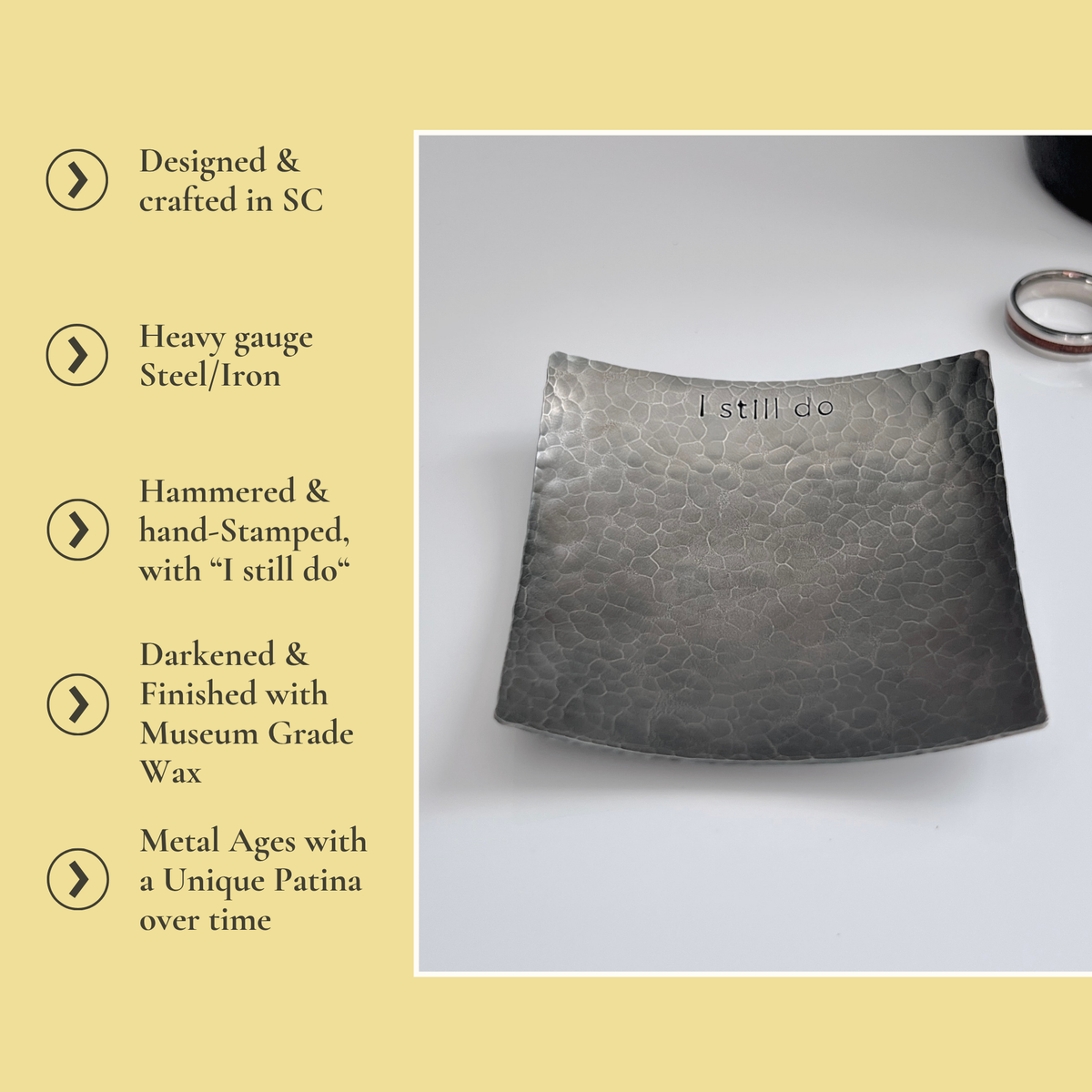 I Still Do Steel Ring Dish - Square, Hammered