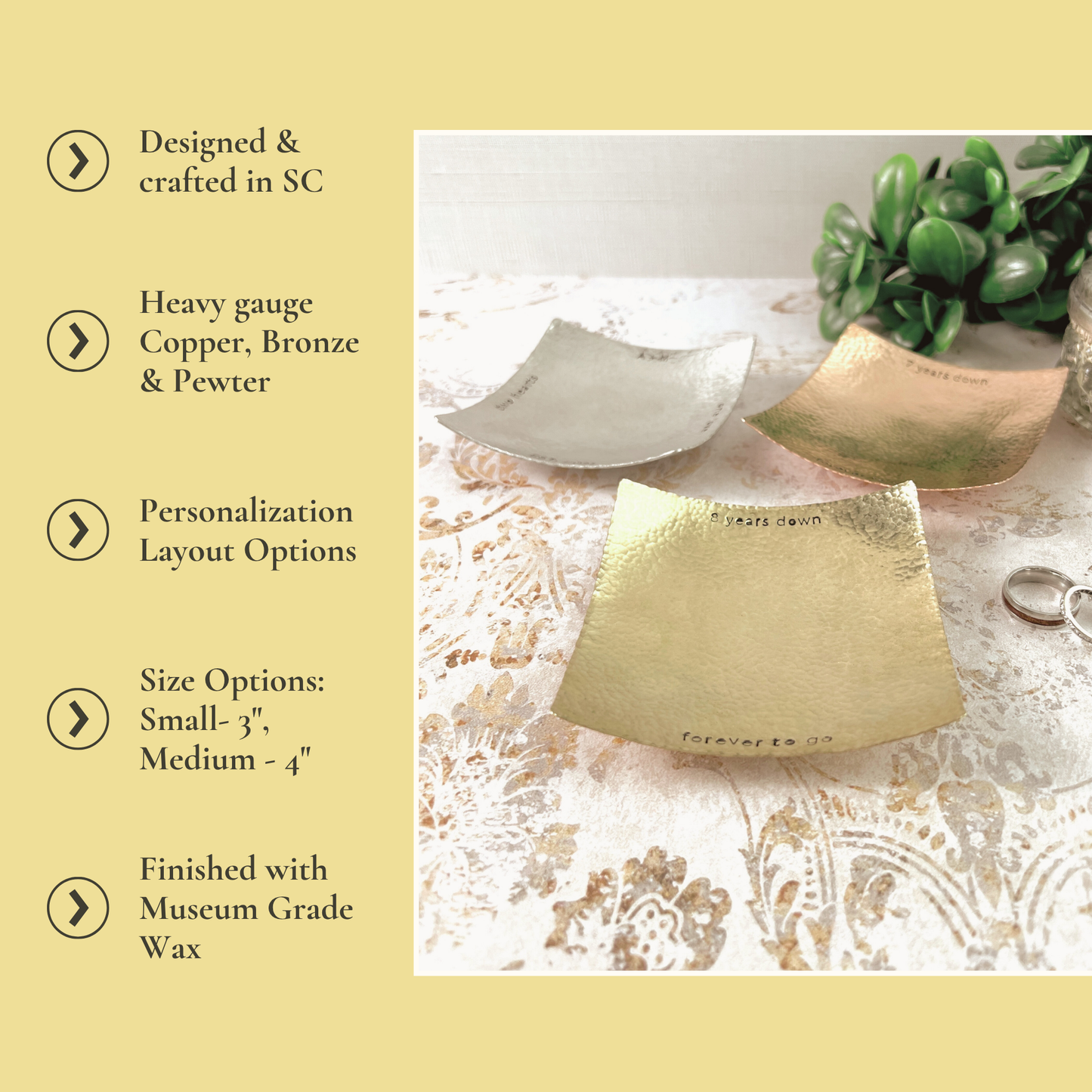 Square Copper Ring Dish - Hammered & Custom Stamped