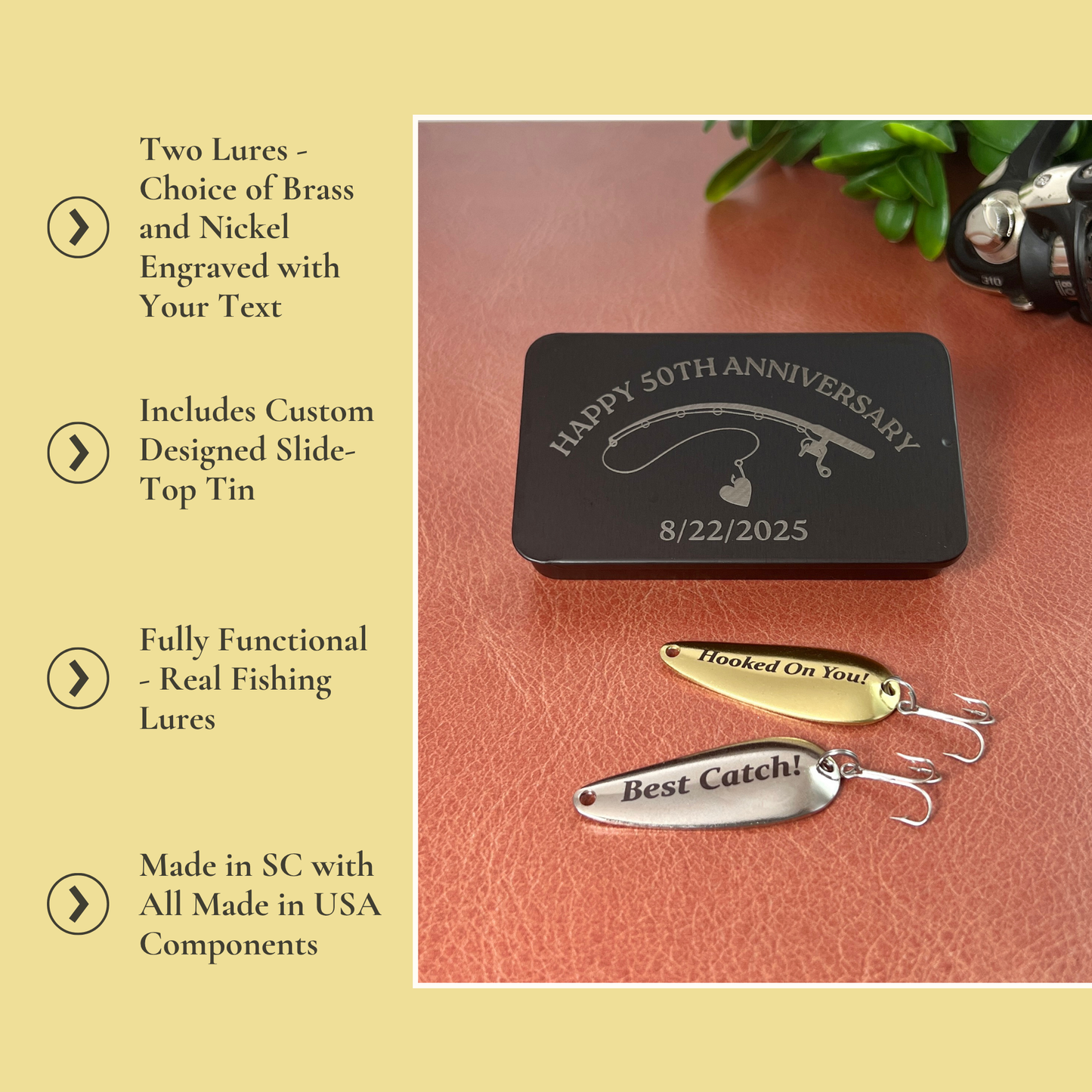 Custom Fishing Lure Set with Personalized Tin — Handcrafted Gift for Him