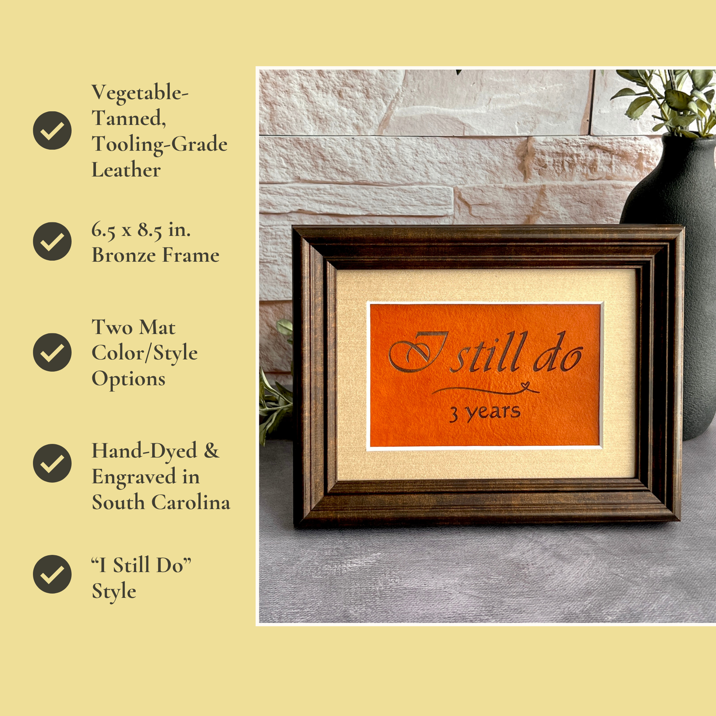 3 Year Leather Wedding Anniversary Framed Keepsake, I Still Do