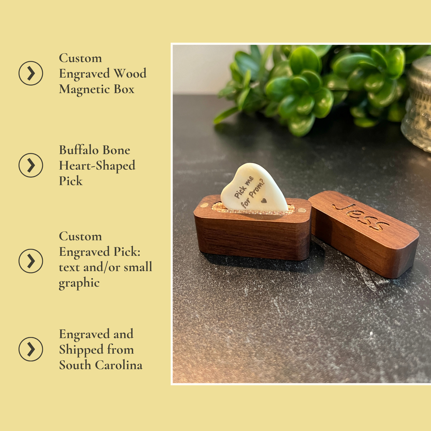Custom Engraved Heart-Shaped Bone Guitar Pick