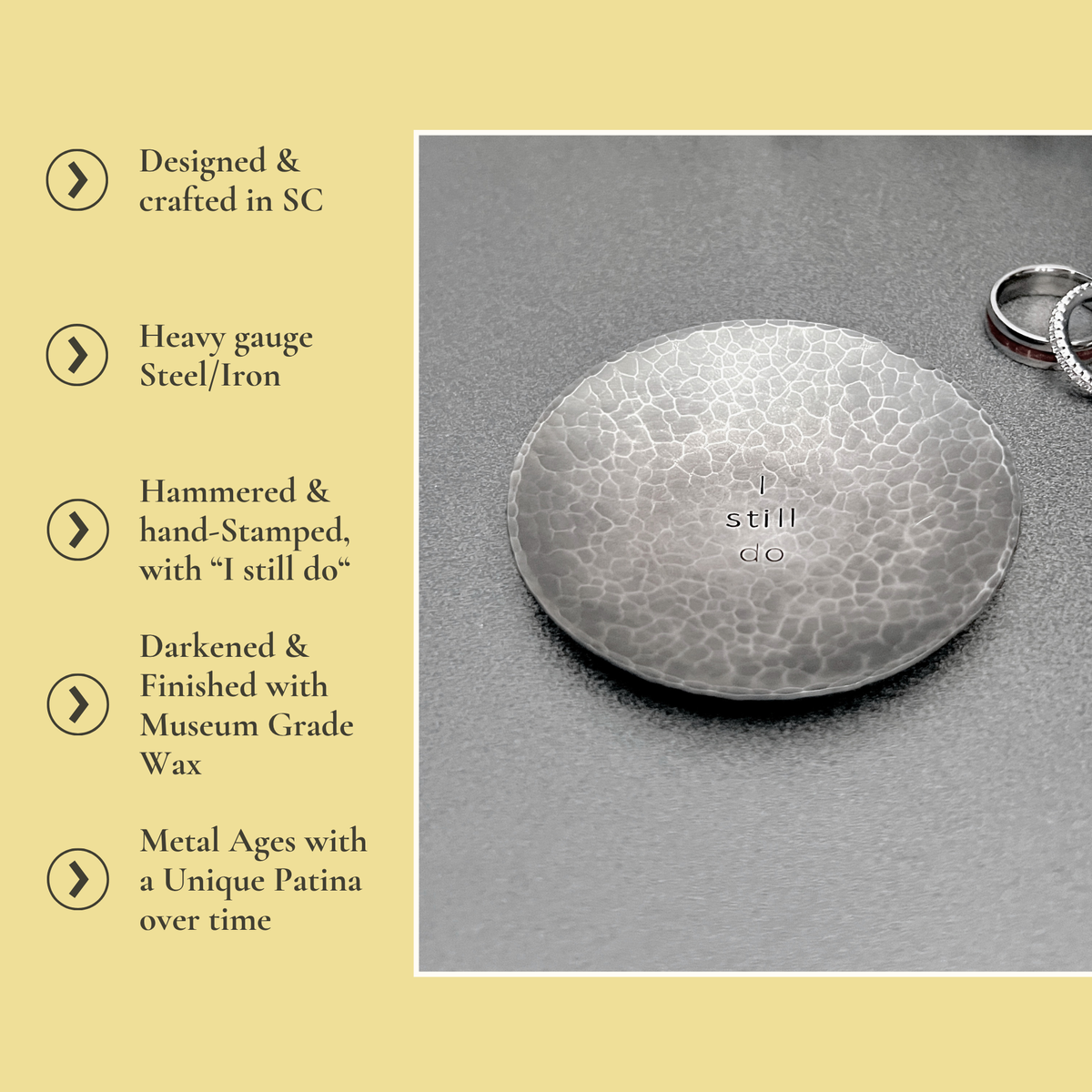 I Still Do Steel Ring Dish - Round, Hammered